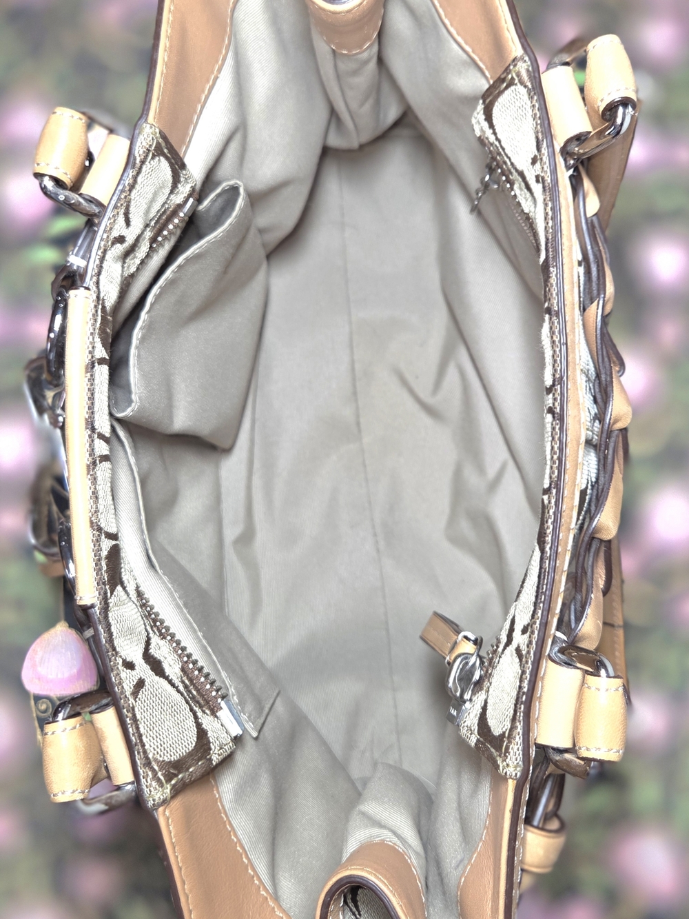 COACH Tan Signature Canvas Tote with Tassel - Picture 8 of 8